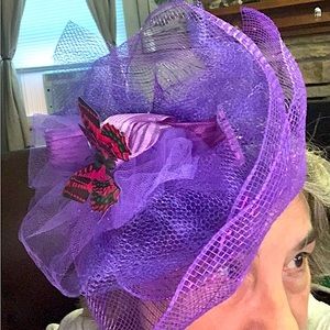 Purple Fascinator Pouf with Butterfly